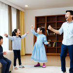 **

A group of children and parents joyfully singing and dancing to Shinchan songs in a brightly lit living room. Everyone is fully clothed in modest, everyday attire. The scene exudes happiness and family fun. Safe for work, appropriate content, family-friendly, perfect anatomy, natural proportions, professional photography.

**