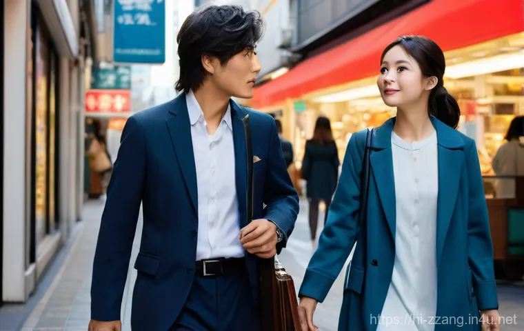 짱구 부모님들의 러브스토리 - Image Prompt 1: The Awkward Spark of First Encounter**