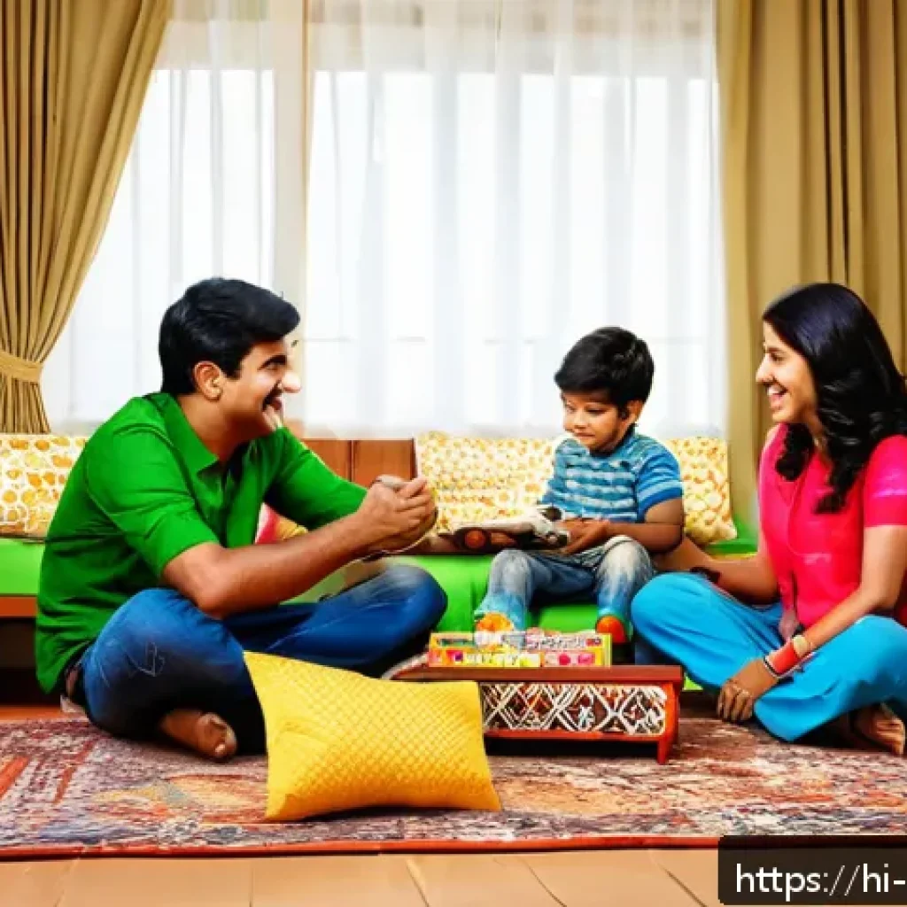 짱구의 국내 인기도와 이유 - A lively and colorful family living room scene featuring a playful young boy in casual clothes and c...