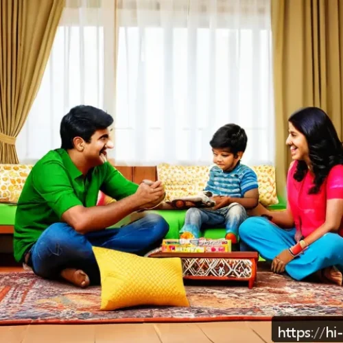 Home 17 짱구의 국내 인기도와 이유 - A lively and colorful family living room scene featuring a playful young boy in casual clothes and c...